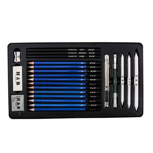 Ensemble de crayons de croquis en bois et de charbon de bois d'art pour le dessin, 23 pièces - Product Image 1