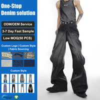 Jean délavé déstructuré pour homme, coupe ample Y2K, jambe large, style streetwear