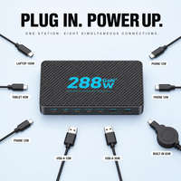 Chargeur de bureau 288W GaN, station de charge USB C multi-ports, PD 100W PPS, mince, 8 ports pour ordinateur portable, tablette, OEM