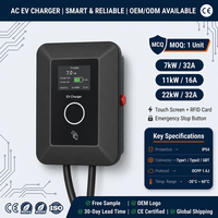 Nueva Estación de Carga para Vehículos Eléctricos Chuhan de 7KW, 11KW y 22KW, Montada en Pared, Tipo GBT, Tipo 1 y Tipo 2, para Hogar, 16A y 32A