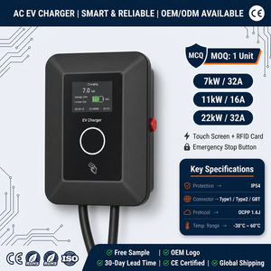 Nueva Estación de Carga para Vehículos Eléctricos <span class=keywords><strong>Chuhan</strong></span> de 7KW, 11KW y 22KW, Montada en Pared, Tipo GBT, Tipo 1 y Tipo 2, para Hogar, 16A y 32A - Product Image 1