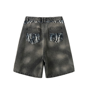 Pantalones Cortos Vaqueros Personalizados para Hombre de una <span class=keywords><strong>Empresa</strong></span> de Ropa, Pantalones Cargo Vaqueros Deslavados, Pantalones de Estilo Urbano con Estampado de Pitón Desgastado - Product Image 4