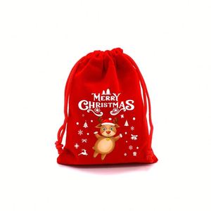 Bolsa de Regalo Navideña de Terciopelo Rojo con Cordón - Bolsa para Dulces y Galletas en Forma de Corazón, Venta al por Mayor en Yiwu, Zhejiang - Product Image 3