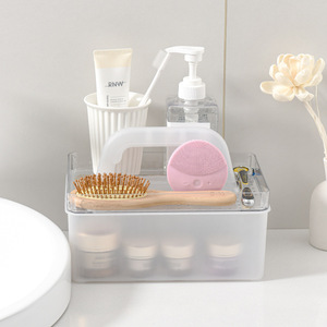 Portable <b>Bathroom</b> Storage <b>Basket</b> Transparent Rectangle Cosmetic Organizer For College Students With Handle And Compartment - Product Image 1