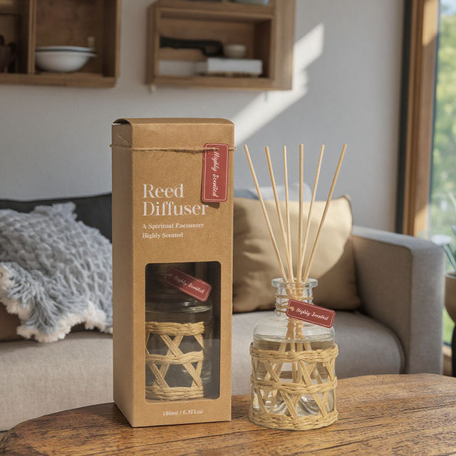 Eco-Friendly Glass Bottle Reed Diffuser with Rustic Handmade Design 180ML Capacity for Home Use