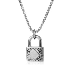 yunnique Lock Pendant Necklace Steel Color 60cm Chain Gift For Men Sweater Chain - Product Image 1