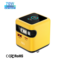Nuevo Adaptador de Corriente USB-C USB-A de Carga Rápida GAN de 70W, Cubo Cargador QC PD con Pantalla TFT, Cable Retráctil y Protección OTP