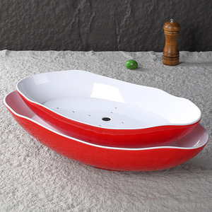Plato de melamina rojo y blanco de alta gama para sashimi de mariscos, vajilla artística para hot pot, plato para hielo seco con forma de concha, estilo japonés. - Product Image 3