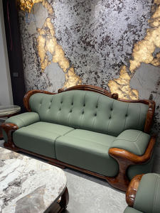 طقم أريكة من الجلد والخشب الصلب بالطراز الصيني الجديد، قابل للتحريك، مخصص لغرفة المعيشة، تصميم عصري اسكندنافي، مجموعة 123 - Product Image 4