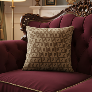 Fodera <span class=keywords><strong>per</strong></span> cuscino 45x45 in ciniglia jacquard intrecciata, morbida, con motivo classico monogramma FF, <span class=keywords><strong>per</strong></span> decorazioni di lusso <span class=keywords><strong>per</strong></span> la casa e l'hotel - Product Image 1