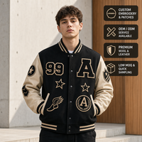 Blouson universitaire vintage personnalisé OEM pour homme, en laine épaisse avec manches en cuir et broderie chenille, style streetwear, blouson bomber de baseball