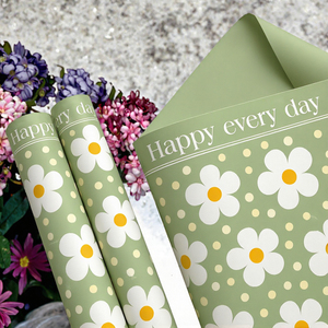 Emballage cadeau en gros pour bouquet de fleurs, imperméable en PE, motif marguerite artistique, <span class=keywords><strong>citation</strong></span> inspirante 'Happy Every Day', à pois floraux - Product Image 2