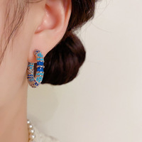 Pendientes de Aro de Zirconia Azules Exóticos de Estilo Étnico Vintage, Versátiles, con Círculo Geométrico Exagerado, Venta al por Mayor
