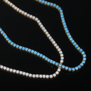 White Blue Fire <strong>Opal</strong> Gemstone Tennis Chain <strong>Necklace</strong> for Women - Product Image 1
