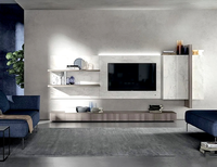 Meuble TV flottant moderne Hu blanc, nouveau design, en bois massif, pour salon, meuble multimédia, support TV, pour entrepreneur en aménagement intérieur
