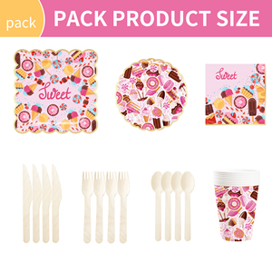 DAMAI - Juego de Vajilla de Papel con Temática de Dulces de Cumpleaños Personalizado, Decoración para Fiesta de Cumpleaños de Niña - Product Image 3