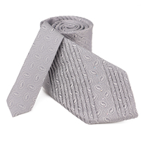 Cravate en soie grise tissée à la main avec motifs Paisley et strass en cristal, élégante pour mariage et affaires, cravate scintillante