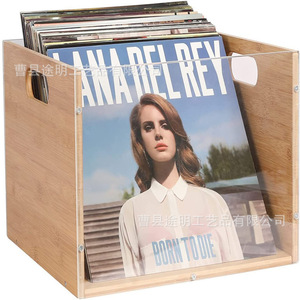 Wooden <b>Record</b> Storage Box Rectangle Natural Wood Color With Handle Visual Display For Office Media Organization - Product Image 4