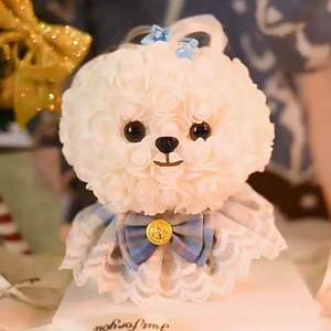 Poupée chien en mousse PE avec fleurs pour la Saint-Valentin, cadeau pour la Journée des enfants, chiot rose pour demande en mariage ou <span class=keywords><strong>confession</strong></span> pour petite amie, pour des surprises romantiques - Product Image 1