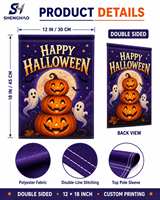 Promo Halloween : Drapeau de jardin personnalisé, motif mignon citrouille et fantôme, polyester durable, impression simple ou double face