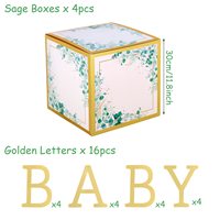 Décorations de fête prénatale vert sauge, cadre doré vert sauge, boîte de fête prénatale, lettres dorées pour bébé, parfait pour la révélation du sexe garçon fille