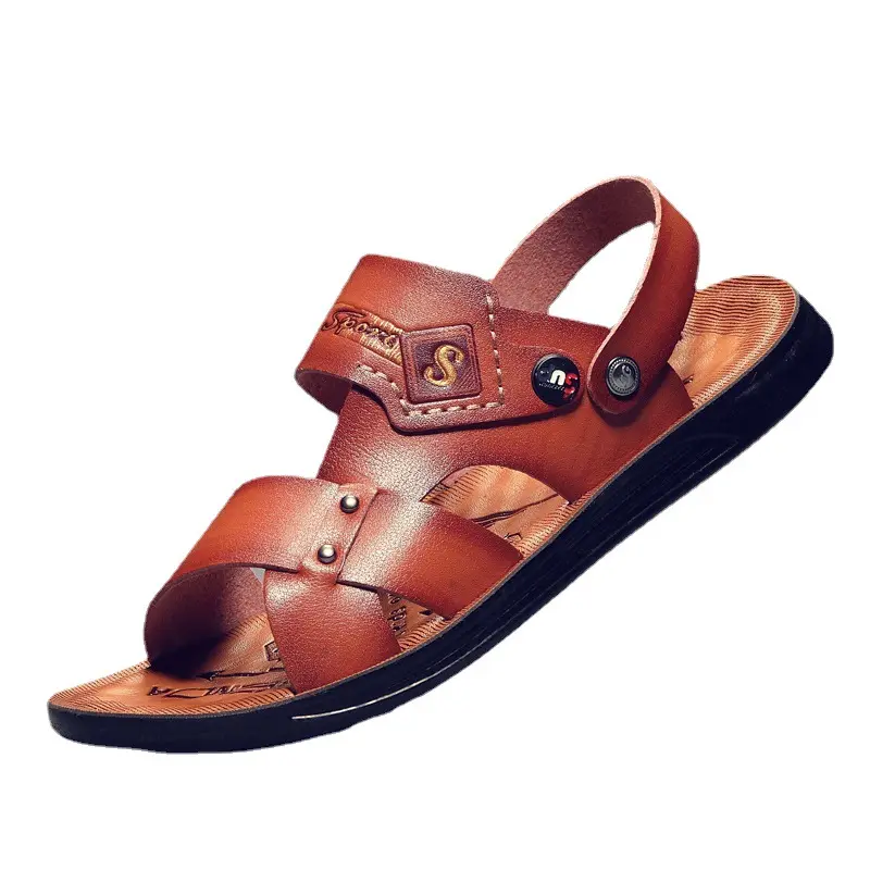 2022 new beach shoes men casual leather non-slip sandals for one shoe two wear slipper sandals