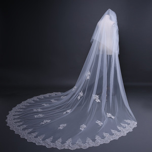 Velo de Novia con Apliques Estilo Catedral Europeo y Americano, Vestido de Novia con Cola Extra Larga de Encaje con Lentejuelas - Product Image 5