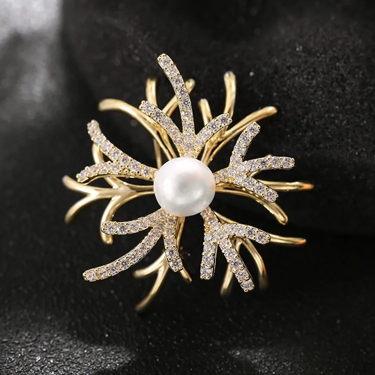 ZJ-24 gros mode femmes vêtements bijoux Micro pavé strass cristal diamant perle cuivre oursin broche