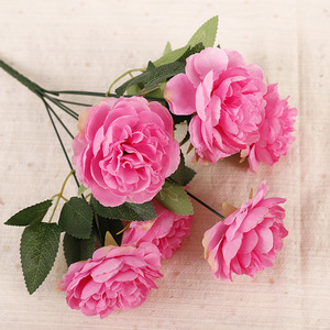 <b>Artificial</b> <b>Peonies</b> 7 Heads Pink Plastic Silk Flowers High Simulation Wedding Home Decoration - Product Image 1