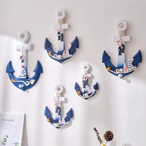 Mediterranean Style Wooden Anchor <b>Wall</b> <b>Hook</b> Decorative Hanging Ornament For Living Room Pine Material - Product Image 5