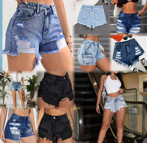 Shorts de Mezclilla Azules Casuales de Verano para <span class=keywords><strong>Mujer</strong></span>, Corte Recto, Cintura Alta, con Gran Elasticidad, Técnica Lavada, para Chicas de Talla Grande - Product Image 4