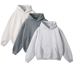 Hombres gris en blanco de gran tamaño sudaderas con capucha de peso pesado de algodón Streetwear Sudadera con capucha de impresión personalizada bordado liso básico Sudadera con capucha - Product Image 1