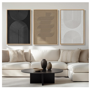 Grande Quadro Astratto in <span class=keywords><strong>Bianco</strong></span> <span class=keywords><strong>e</strong></span> <span class=keywords><strong>Nero</strong></span> con Cornice per Soggiorno, Set di 3 Stampe su Tela in Stile Boho per Pareti - Product Image 1