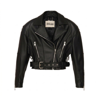 Blouson court noir en peau de mouton de qualité supérieure pour femme, avec fermeture éclair en cuir souple grainé, manches classiques, automne