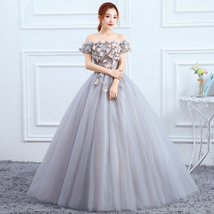 Ethereal Evening Gown Light Gray Pale Purple Tulle Ball Gown Strapless Empire Waistline Floral Print Wedding Dress - Product Image 2