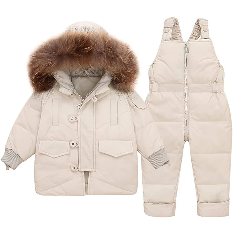 야외 겨울 아기 소녀 소년 겉옷 유아 후드 다운 재킷 코트 스노우 스키 정장 2 조각 스키 정장