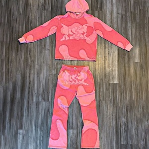 Custom Manufacturers 500 Gsm Heavyweight Thick Fabric Cut and <b>Sew</b> Vintage Hoodies <b>Set</b> Tracksuit Distressed Patch Cut and <b>Sew</b> - Product Image 2
