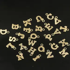 Colar de pingentes com pingente de ouro 14K, alfabeto inglês de 5.7mm * 0.5mm A-Z 26 letras, filigrana com anel, acessório DIY, pulseira DIY