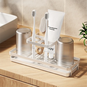 Bathroom <b>Corner</b> Modern Multi-Slot Anti-Rust Metal Toothbrush Holder Drain Electric Toothbrush Toothpaste Holder for Countertop - Product Image 1