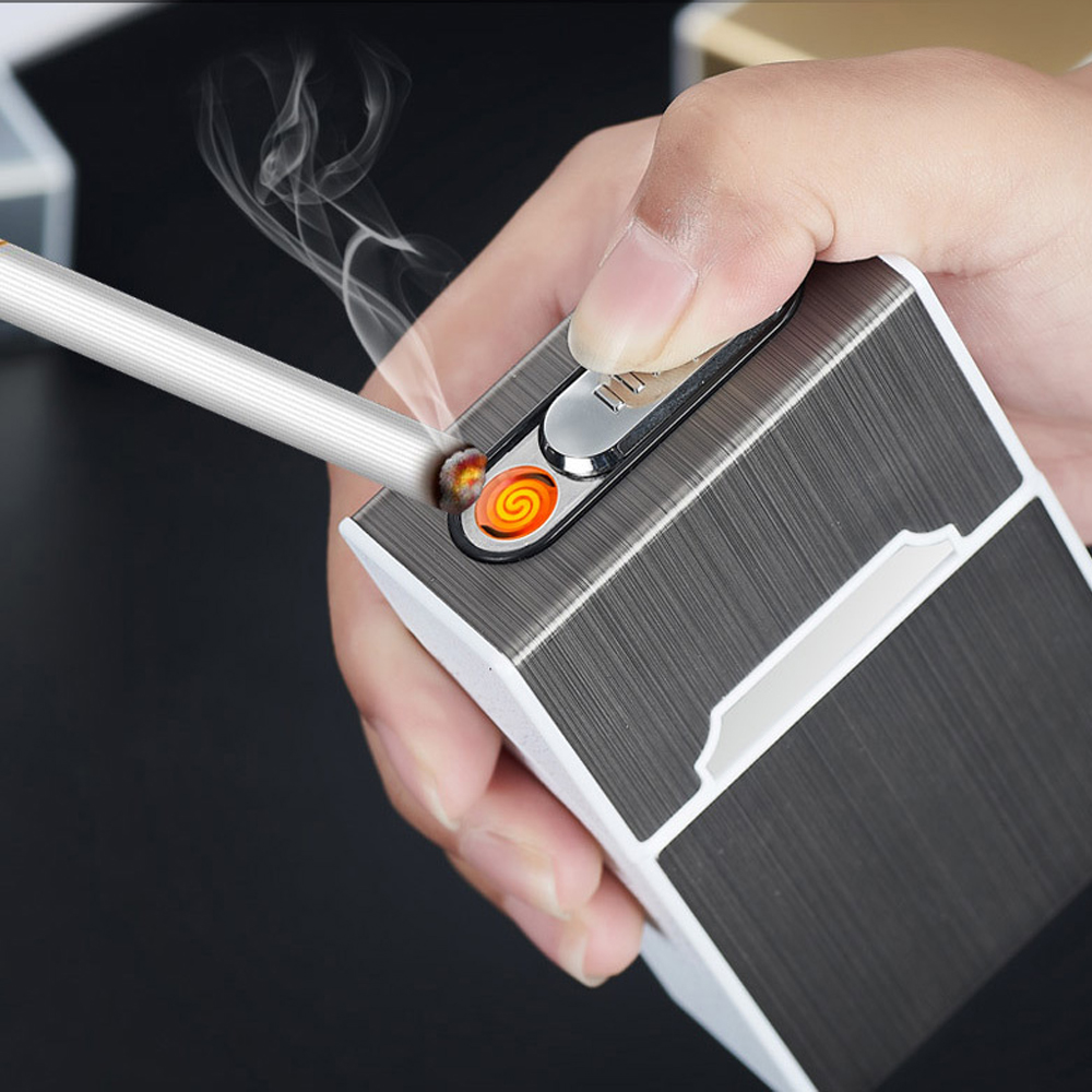 2-in-1 Cigarette Case with USB Charging Box and Windproof Lighter