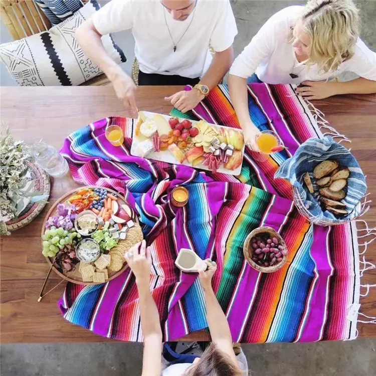 मैक्सिकन शैली कंबल पार्टी टेबल धावक बुना समुद्र तट चटाई हस्त बुन टेबल कपड़ा