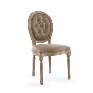 Tufted Design Elegant Luxury Sand Pu Leather Wood French Dining Chair