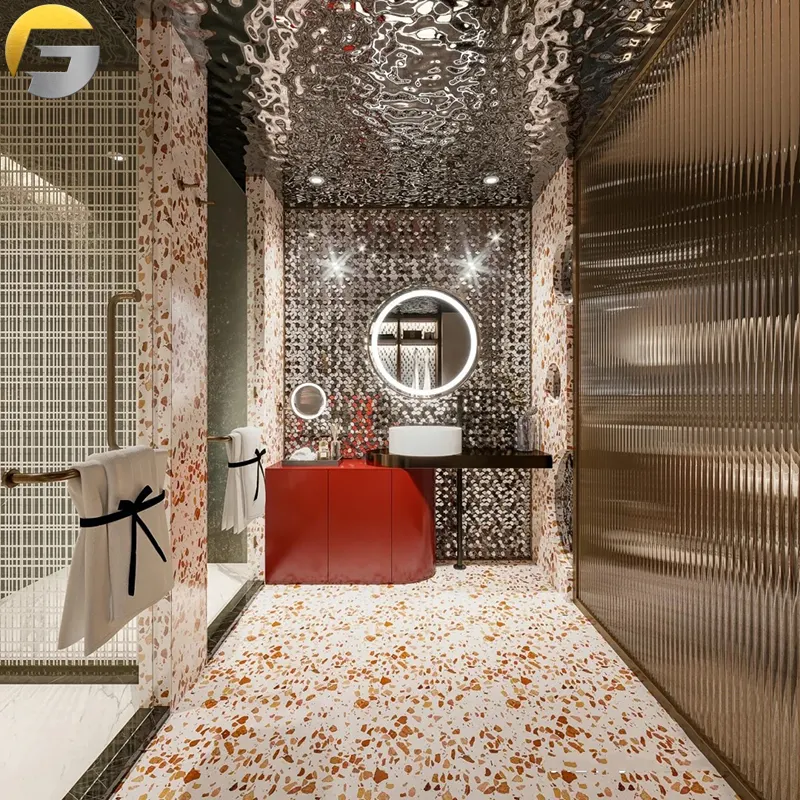 V157 공장 공급 거울 광택 양각 물 리플 스테인레스 스틸 금속 시트 호텔 인테리어 벽 패널 클래딩