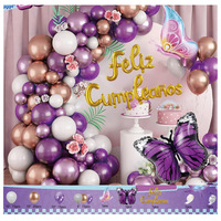 Kit d'arche de ballons jetables Papillon Enchanté, ballons en feuille d'aluminium lavande, rose blush et or pour toile de fond d'anniversaire ou de mariage