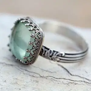 בציר מנטה ירוק מונסטון טבעת כסף טבעות ירח טבעת