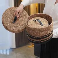 Panier de rangement en herbe de mer naturelle moderne avec poignée en cuir, deux tailles, tressé, multi-usages, organisateur de fournitures de bureau et de maison, vente en gros