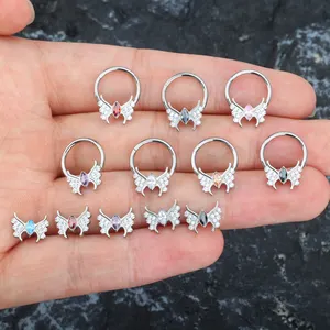 2022 wholesale fashion astm f136 Titanium Butterfly clicker ear nose ring body piercing labret helix stud body jewelry