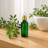 Bouteille compte-gouttes en verre vert à fond épais, écologique, pour huiles essentielles et sérums, prix de gros