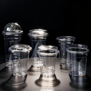 PETミルクティーカップ使い捨てプラスチックカップカスタムロゴ高透明度コールドドリンクコーヒーカップ9 12 14 16 18オンス - Product Image 1