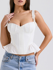Débardeur sexy à nœud papillon et lacets pour femme, dos nu, bretelles croisées, corset blanc, haut à volants, bustier à baleines, camisole - Product Image 2